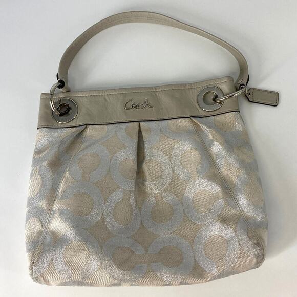 Coach 21021E Canvas silver signature print small shoulder bag ASIS - Picture 1 of 13